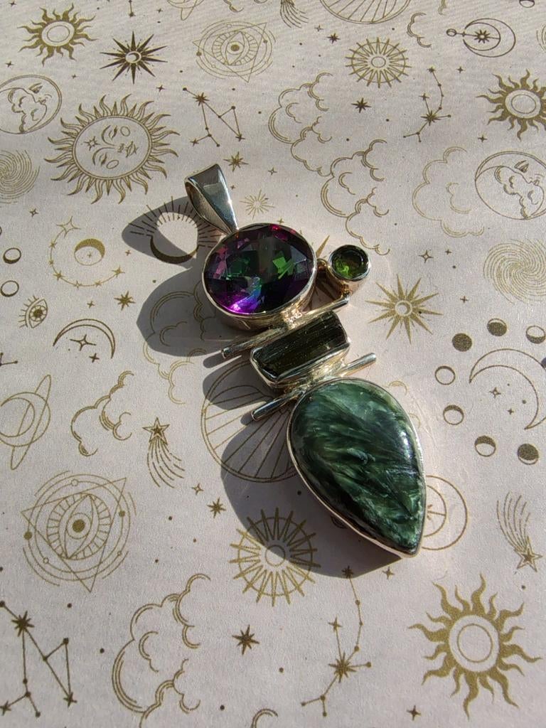 Zilveren Hanger Serafiniet, Sieraden, Tassen en Uiterlijk, Verzenden, Zo goed als nieuw, Met edelsteen, Groen