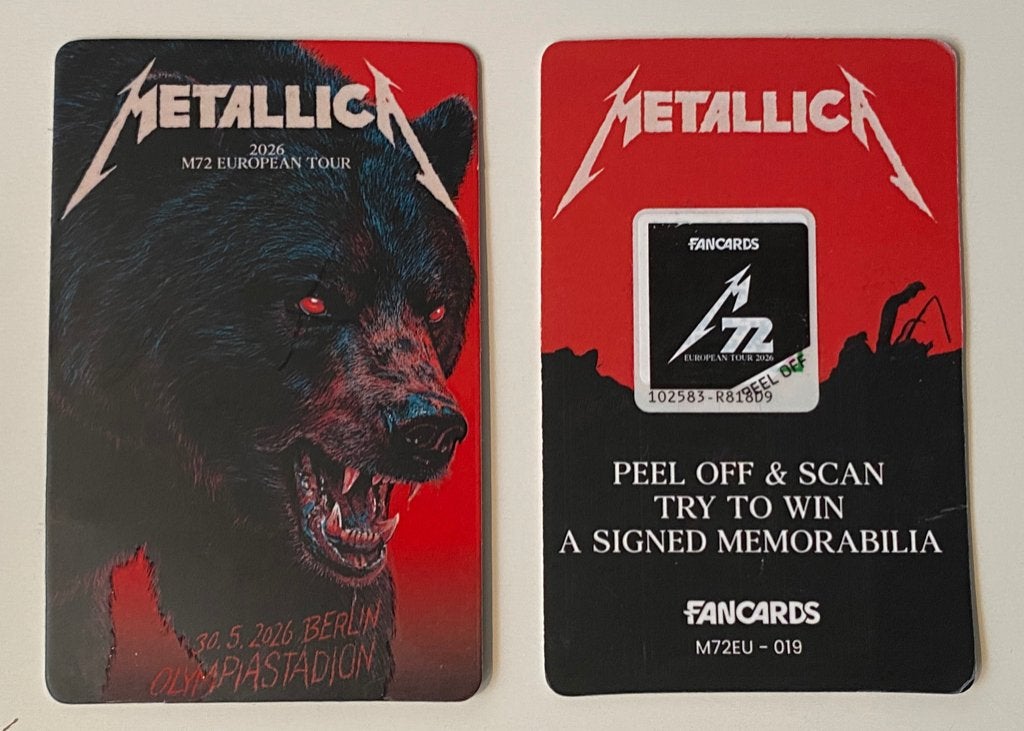 Metallica M72 tour FANCARD Berlijn 30 mei 2026 nieuwstaat, Verzenden, Zo goed als nieuw, Foto of Kaart