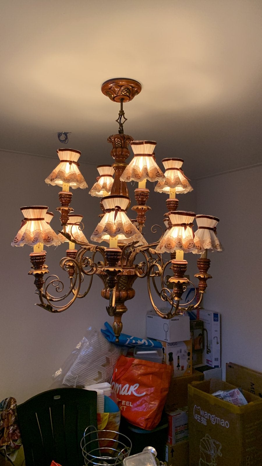 Notenhout lampen met bladgoud, Huis en Inrichting, Lampen | Kroonluchters, Ophalen, Gebruikt