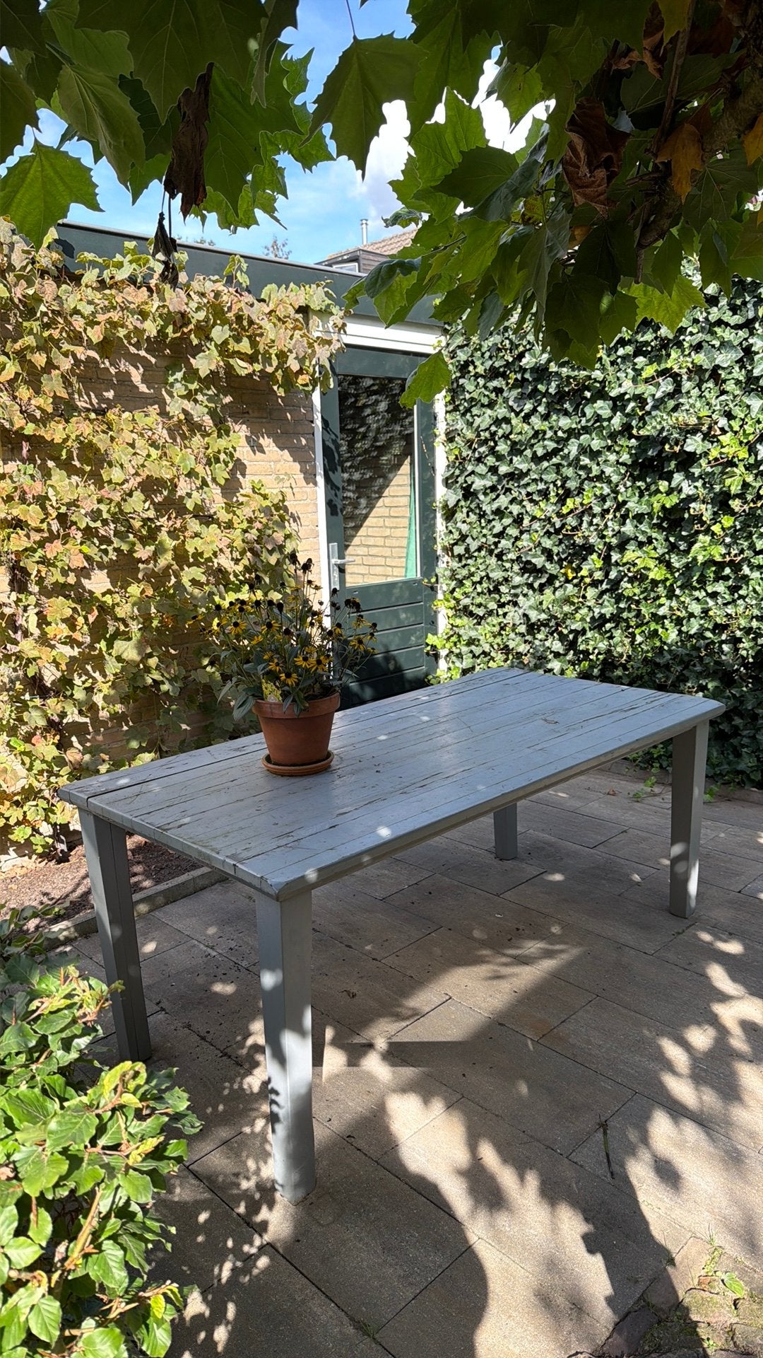 Houten tuintafel, Tuin en Terras, Ophalen, Gebruikt, Ovaal, Hout