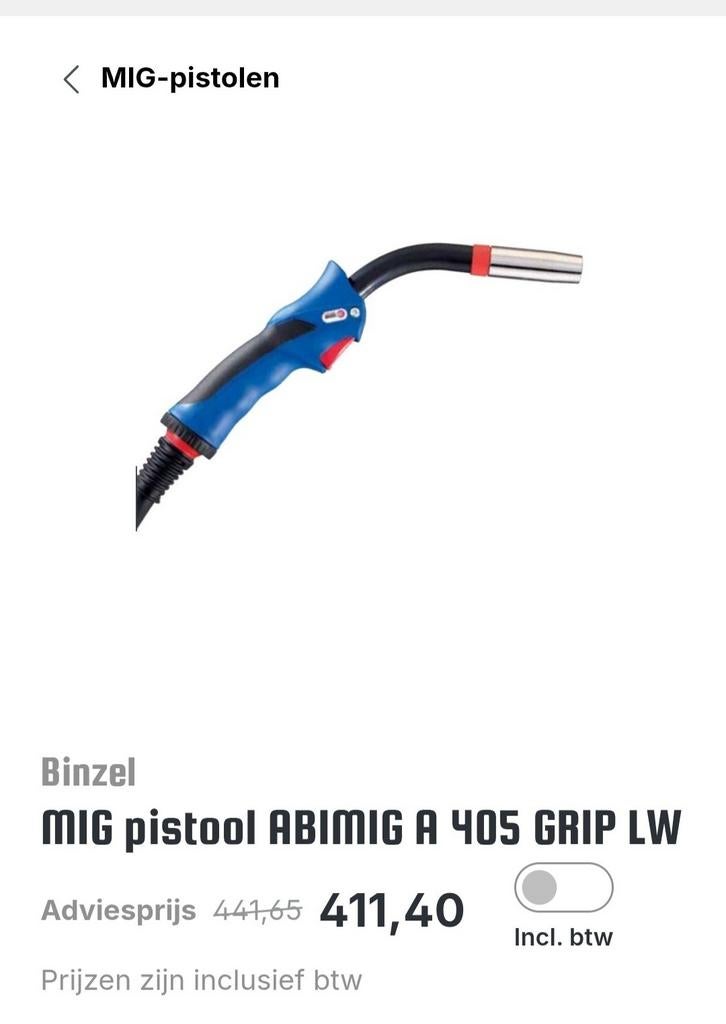 Binzel migtoorts A 405 / 4 meter., Ophalen of Verzenden, Nieuw, 250 ampère of meer, Co2