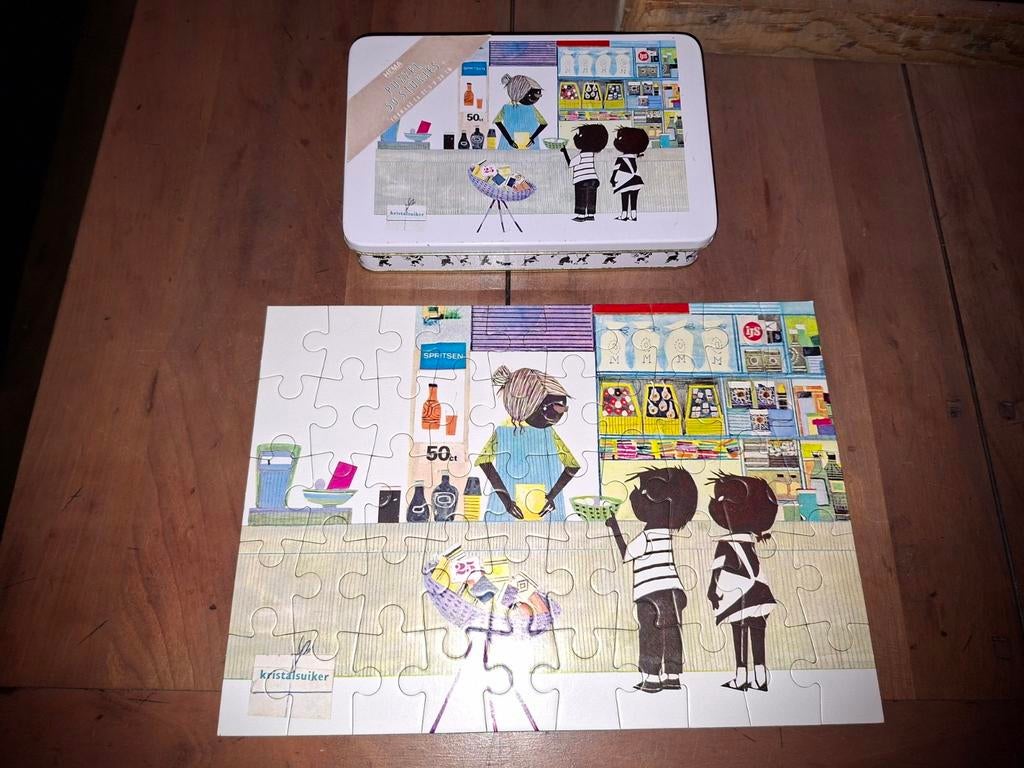 HEMA Jip en Janneke Puzzel in Blik - Fiep Westendorp, Ophalen of Verzenden, 10 tot 50 stukjes, Gebruikt, 4 tot 6 jaar