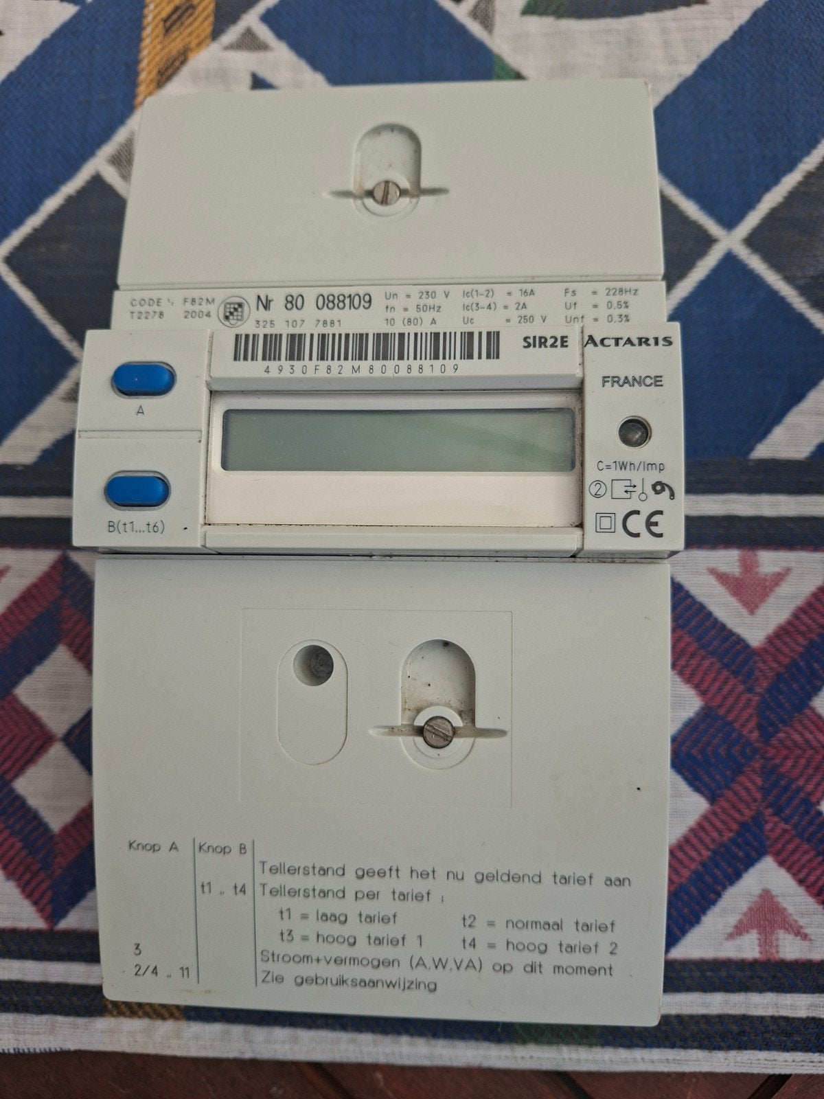 SIR2E ACTARIS Elektriciteitsmeter 1ph 80 ampère., Ophalen, Gebruikt
