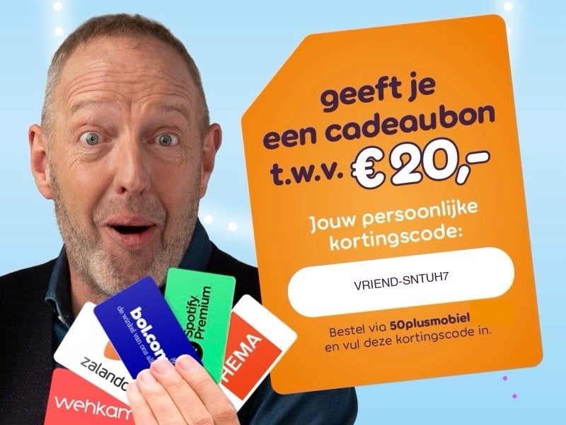 Code VRIEND-SNTUH7 voor €20 bon Bol bij nieuw 50+ abonnement, Eén persoon, Cadeaubon, Warenhuis- of Winkelbon