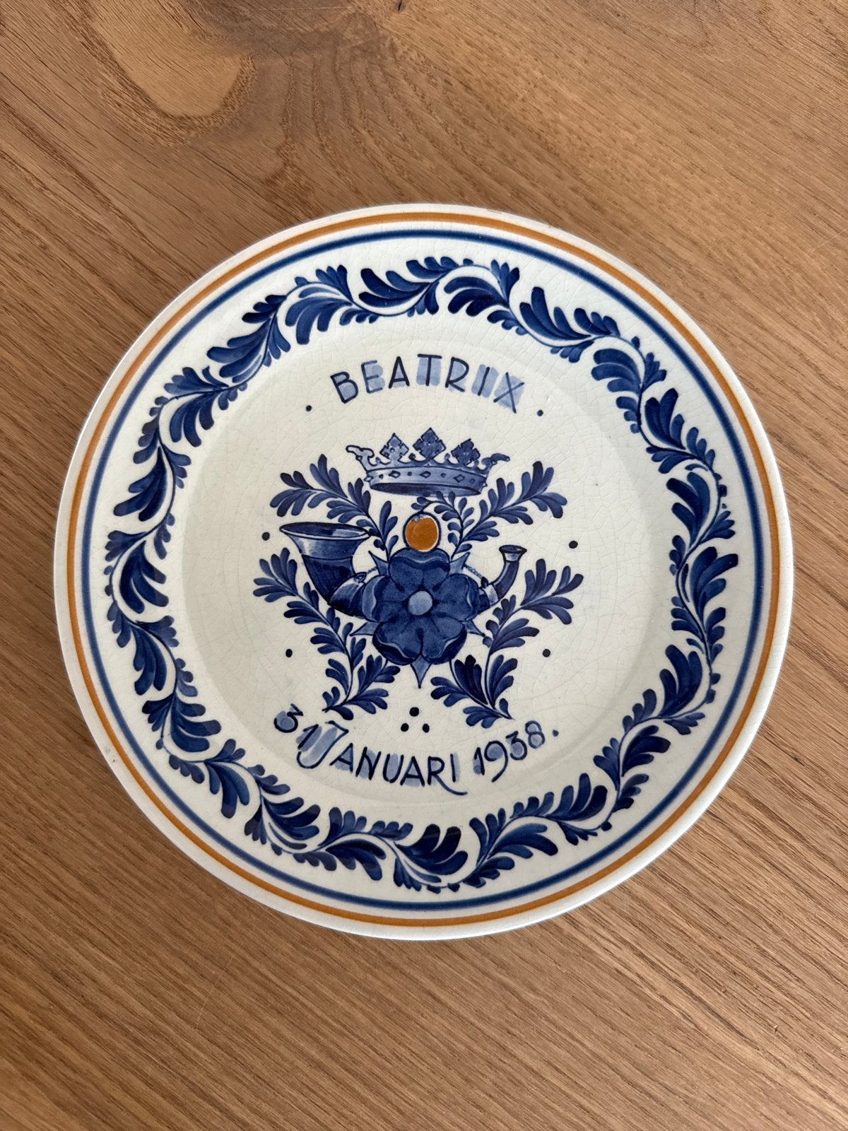 Beatrix geboortebord 1938 - Delfts blauw, Ophalen of Verzenden