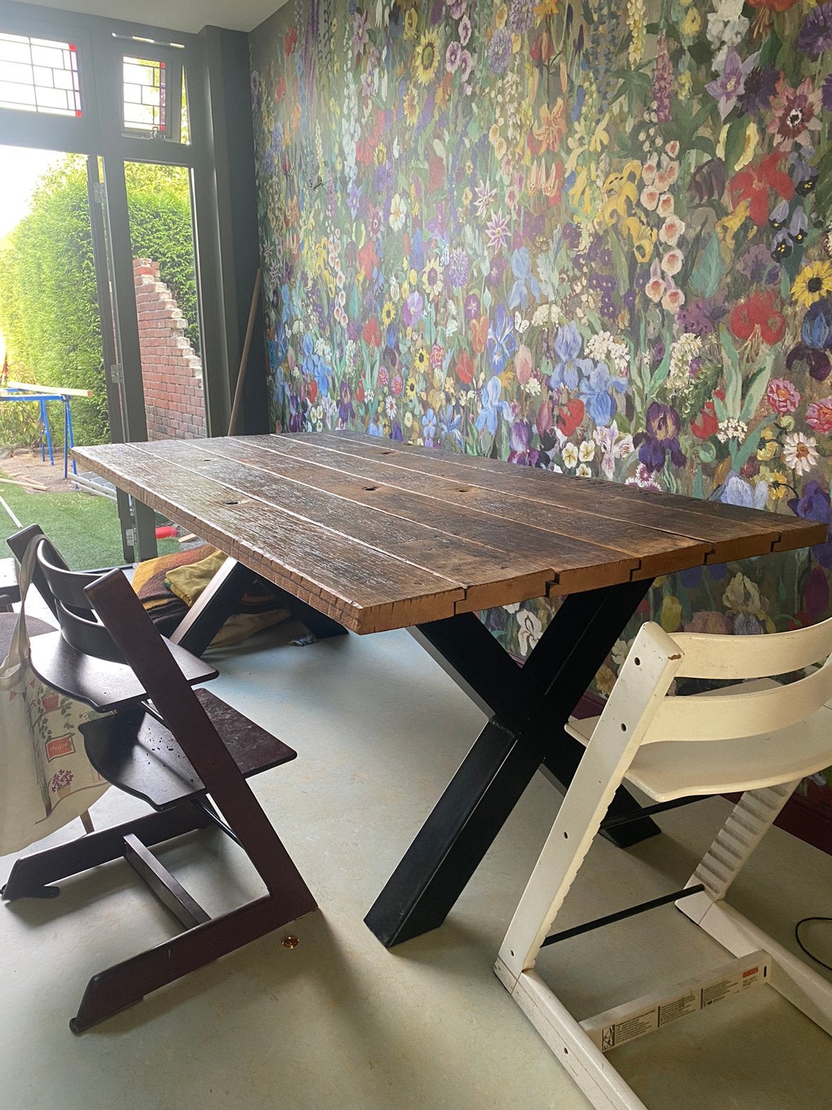 Eettafel wagonhout, Ophalen, Gebruikt, 100 tot 150 cm, 200 cm of meer
