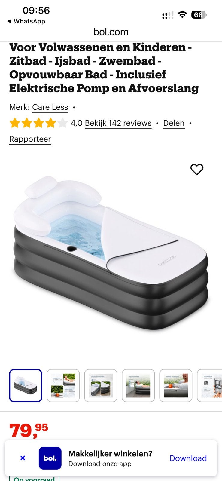 Care Less opblaasbaar ligbad, Ophalen, Zo goed als nieuw