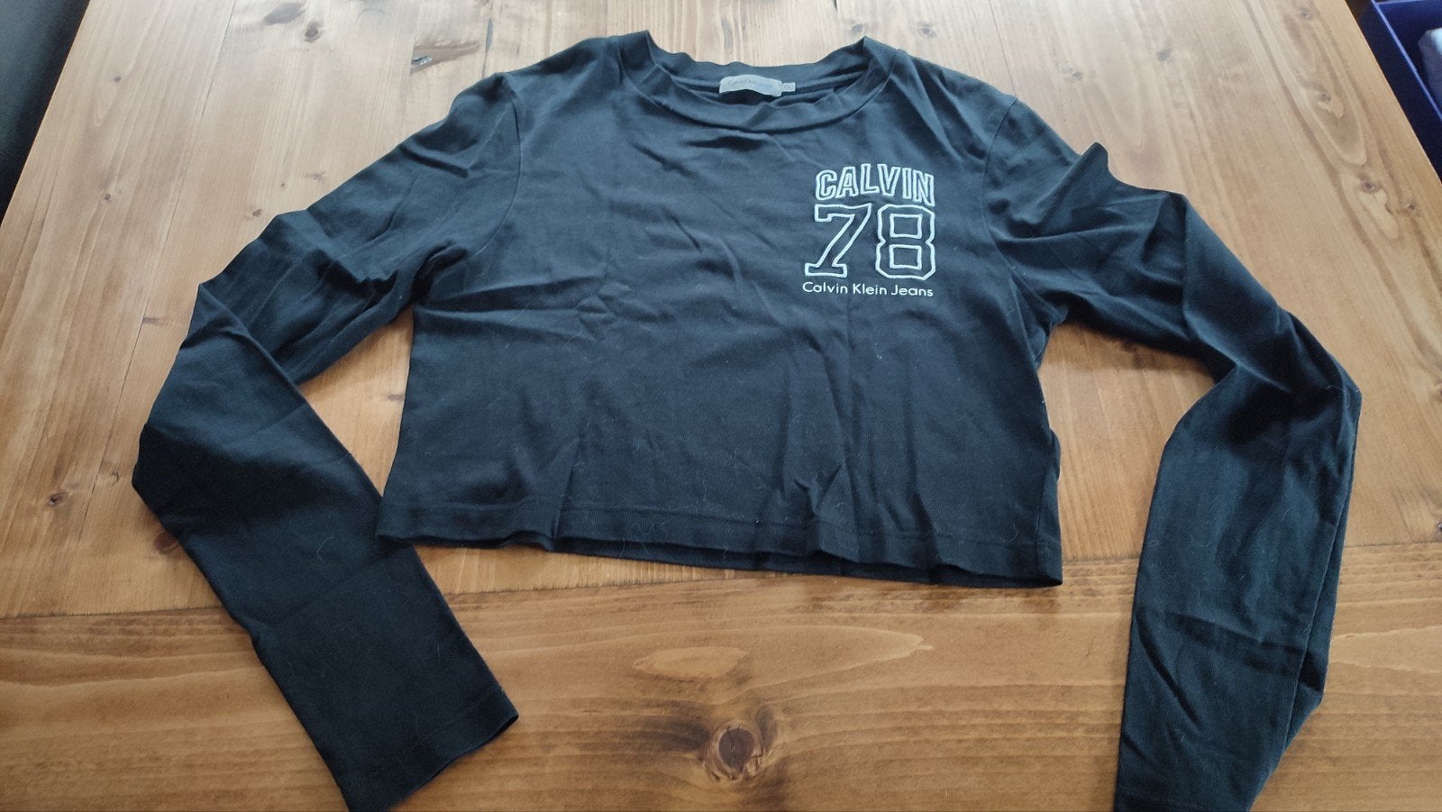 Calvin Klein Jeans Cropped Longsleeve Zwart Maat XS, Zwart, Ophalen of Verzenden, Zo goed als nieuw, Lange mouw