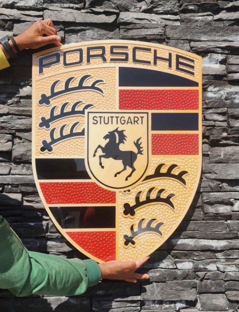 PORSCHE metalen embleem wapen logo bord decoratie logo 911, Ophalen of Verzenden, Nieuw, Reclamebord