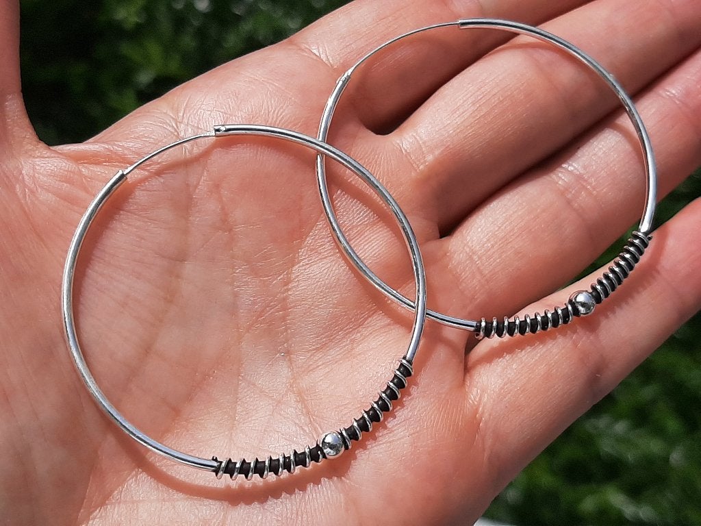 Vanoli 925 zilver creolen oorbellen uit Bali hoops 4,5 cm, Daiva1973@hotmail.com, Hangers, Vanoli, Amsterdam