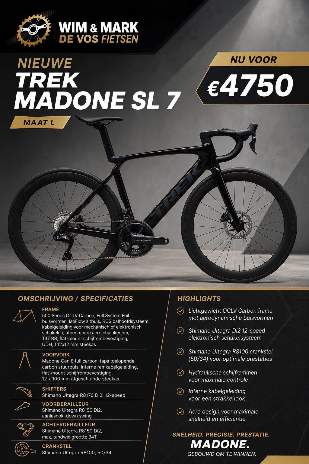 nieuwe trek madone sl7 gen 8 maat l nu €4750,-, Meer dan 20 versnellingen, Ophalen, Overige merken, Nieuw