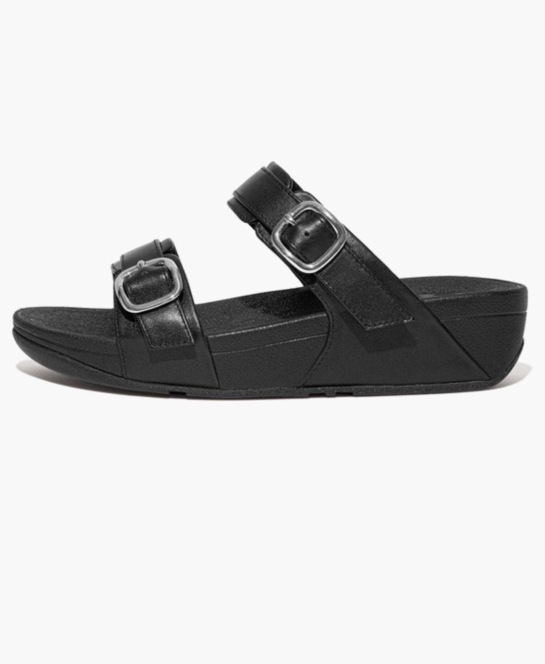 FitFlop lulu adjustable leather slide, Zwart, Zo goed als nieuw, Fitflop, Sandalen of Muiltjes