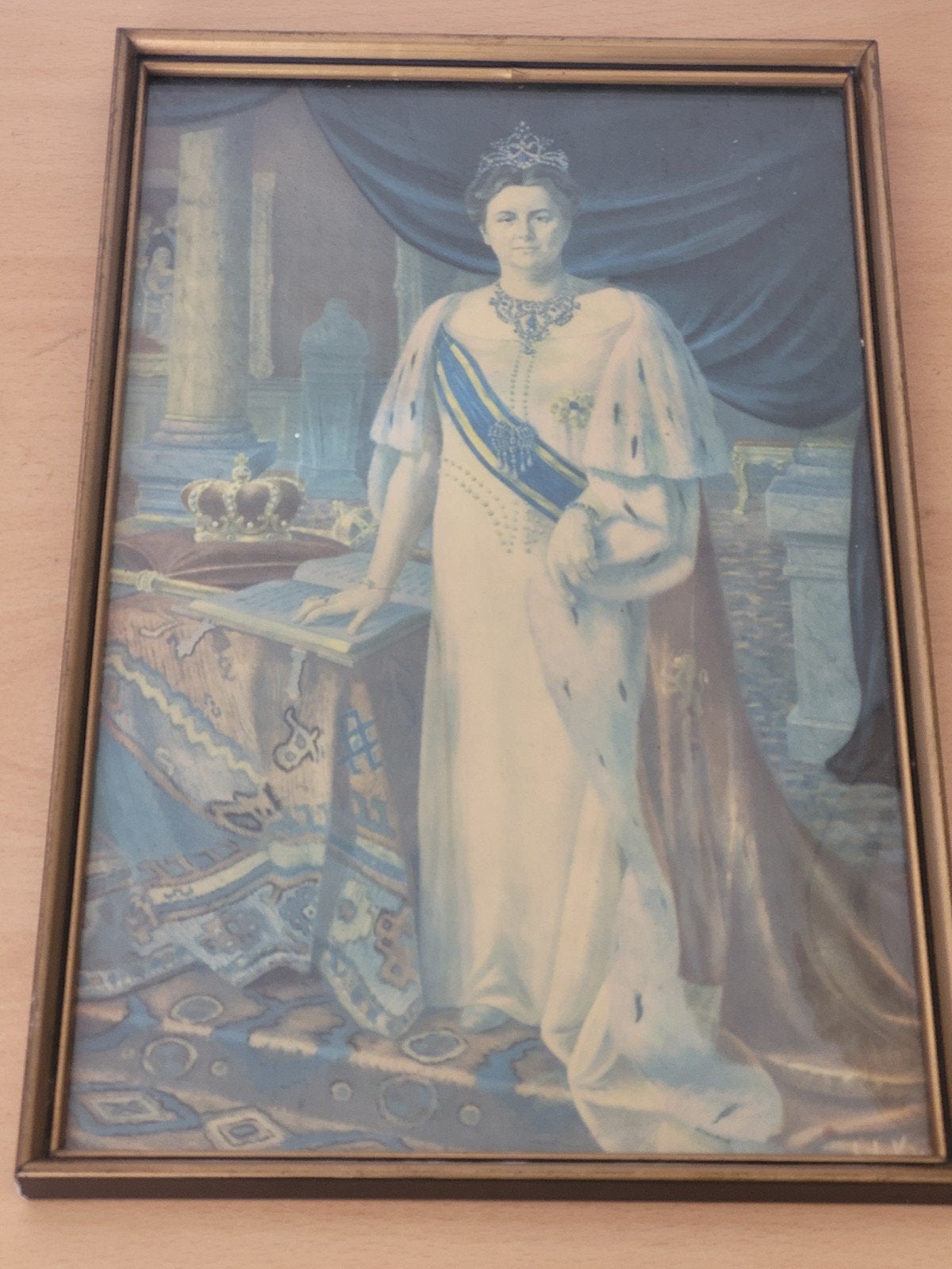 Ingelijste schilderij print koningin Wilhelmina, Minder dan 50 cm, Gebruikt, Niet van toepassing, Ophalen of Verzenden