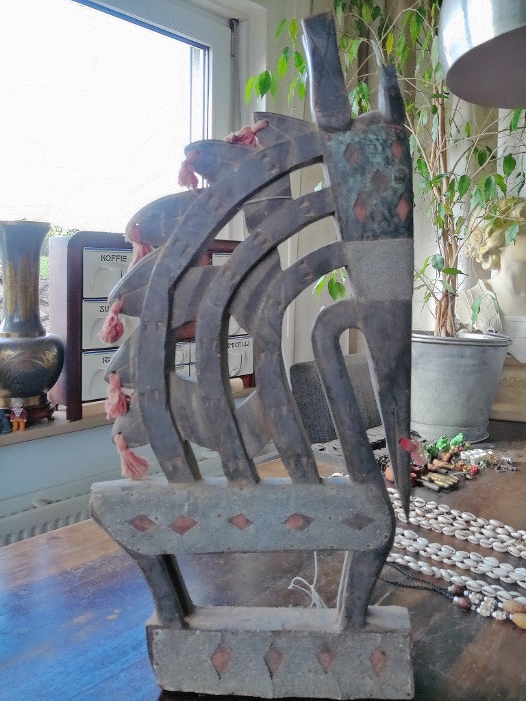 Bamana Mali ceremonieel beeld masker antilope Chi Wara 69cm, Hout, Bruin, Afrika, Ophalen of Verzenden