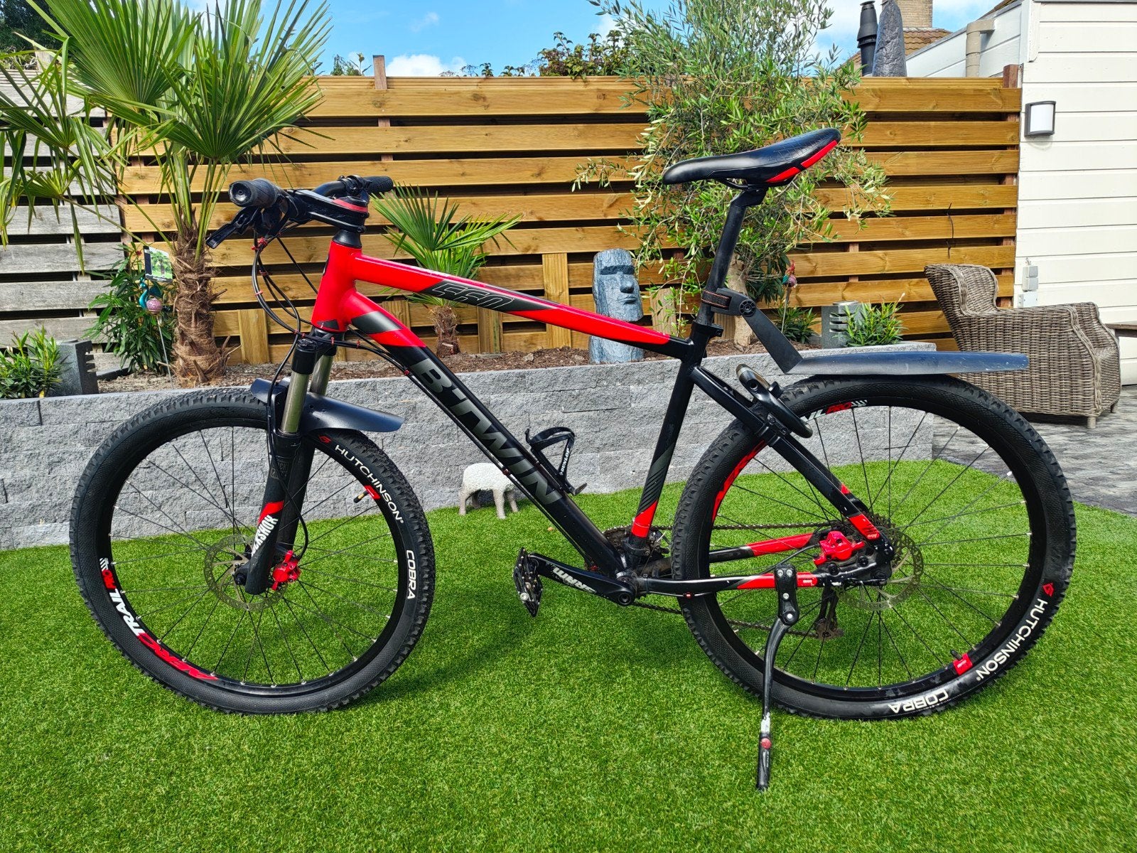 Rode mountainbike btwin frame maat xl, Zo goed als nieuw, 57 tot 61 cm, Meer dan 20 versnellingen, Ophalen