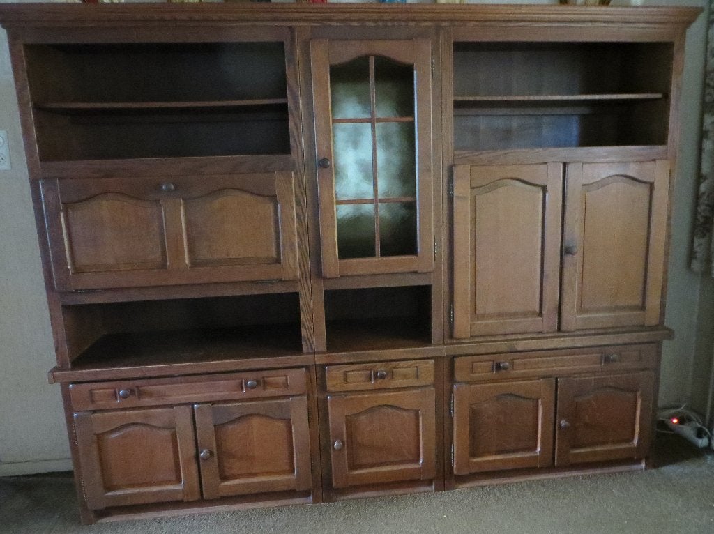 Grote eiken kast / wandmeubel met deurtjes, lades, klep, Ophalen, Gebruikt, Eikenhout, 150 tot 200 cm