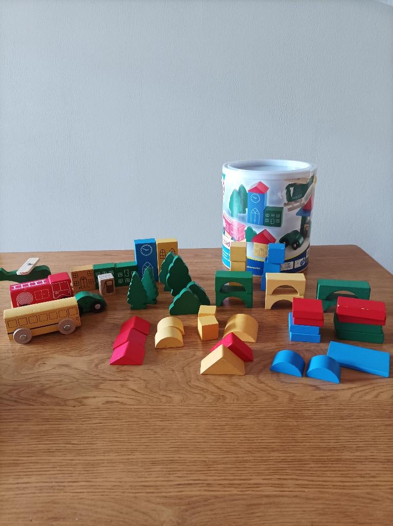 Playtive 50 houten blokken (stad)  en gratis houten auto's, Ophalen of Verzenden, Gebruikt, Overige typen