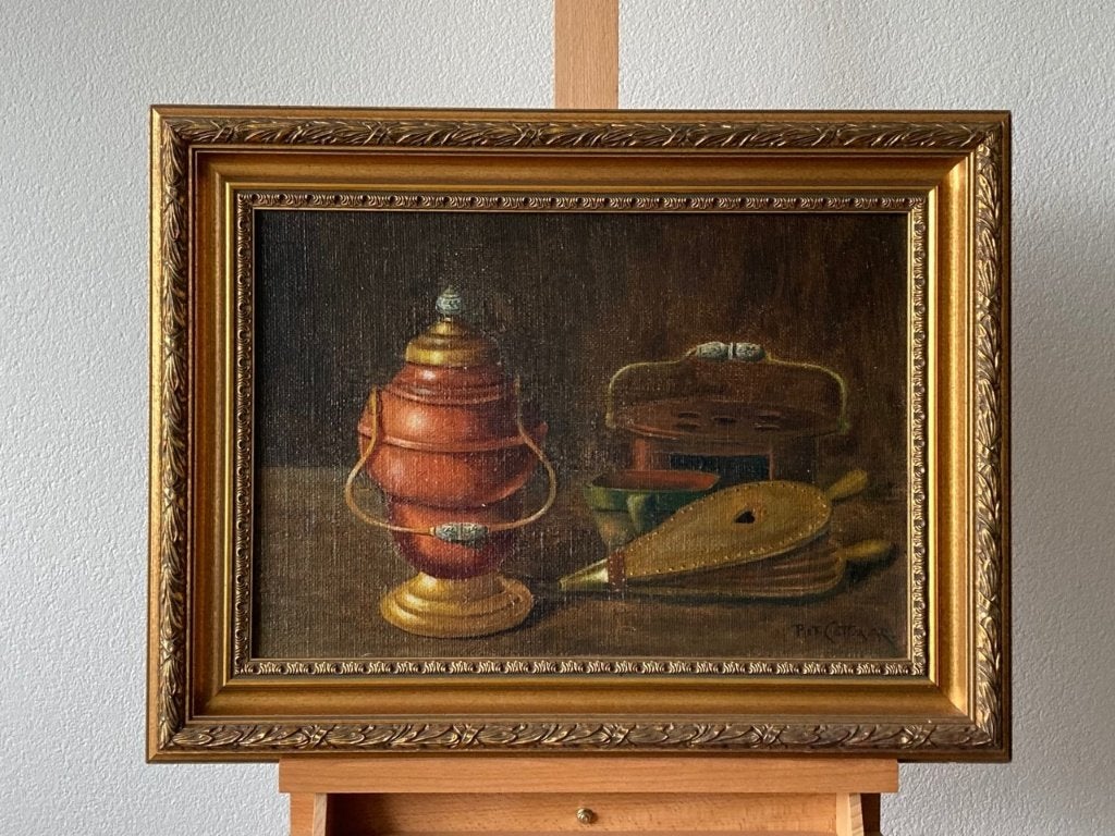 Piet Cottaar, stilleven met doofpot en blaasbalg, Antiek en Kunst, Ophalen