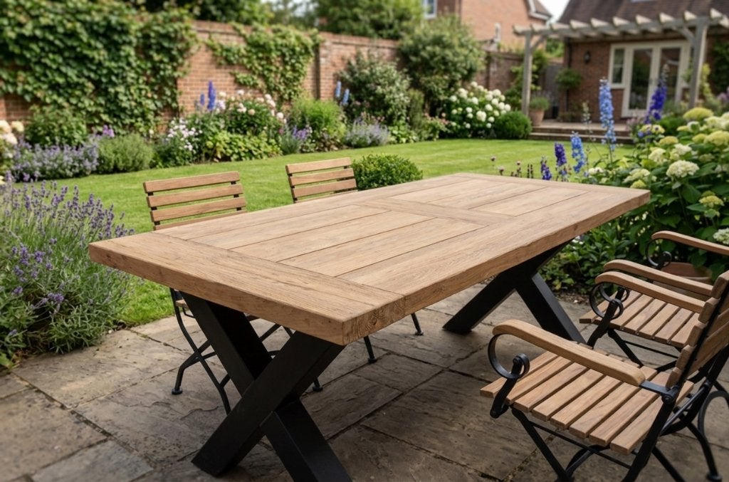 Teak tuintafel 200 cm - X of U poot