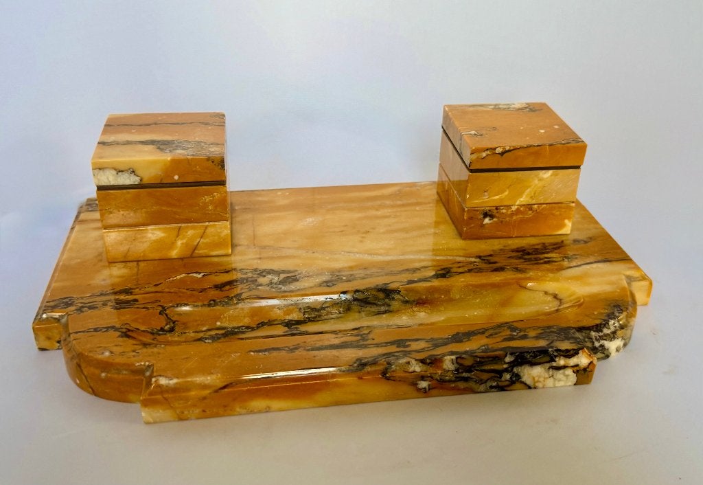 Antiek Art Deco Marmeren Inktstel – Giallo di Siena, Antiek en Kunst, Ophalen of Verzenden