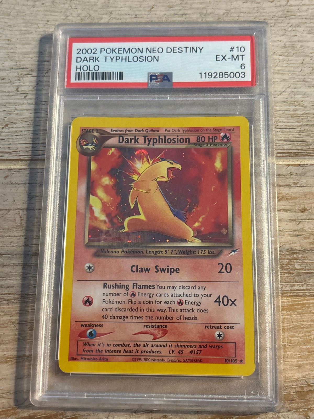PSA 6 Dark Typhlosion Holo 2002 Pokémon Neo Destiny #10, Ophalen of Verzenden, Gebruikt, Losse kaart, Foil