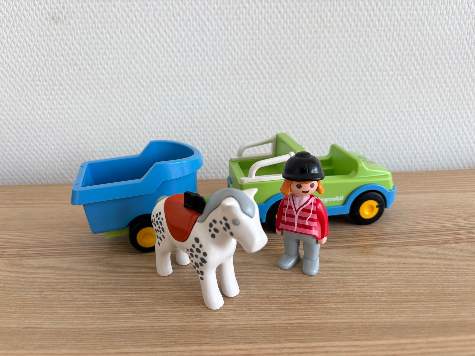Playmobil 1.2.3 Auto met aanhanger, paard en ruiter, Kinderen en Baby's, Ophalen of Verzenden, Zo goed als nieuw, 1.2.3, Voertuig