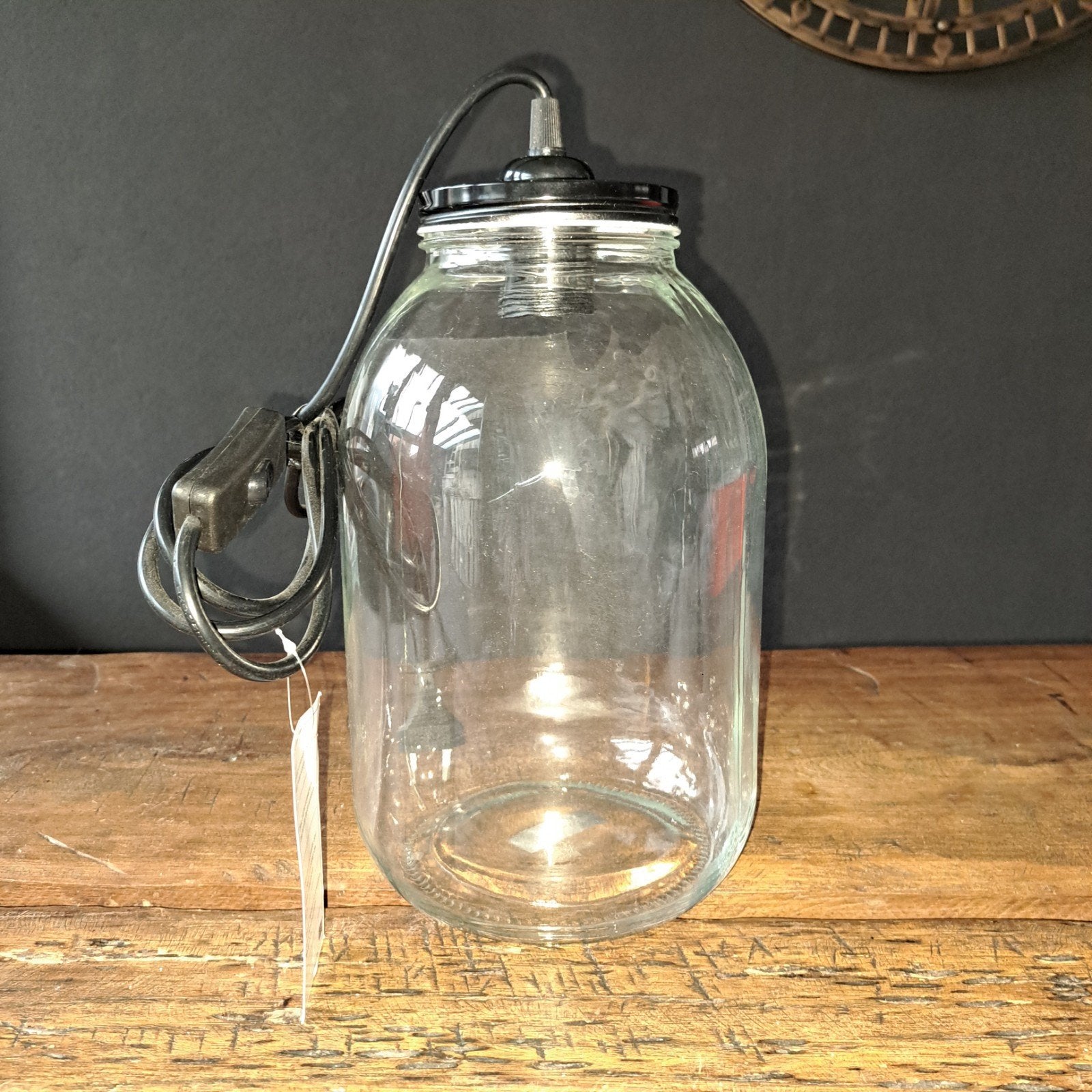 Glazen pot lamp met E27 fitting en schakelaar, Zo goed als nieuw, Glas, E27 (groot), Industrieel, Rustiek, Modern