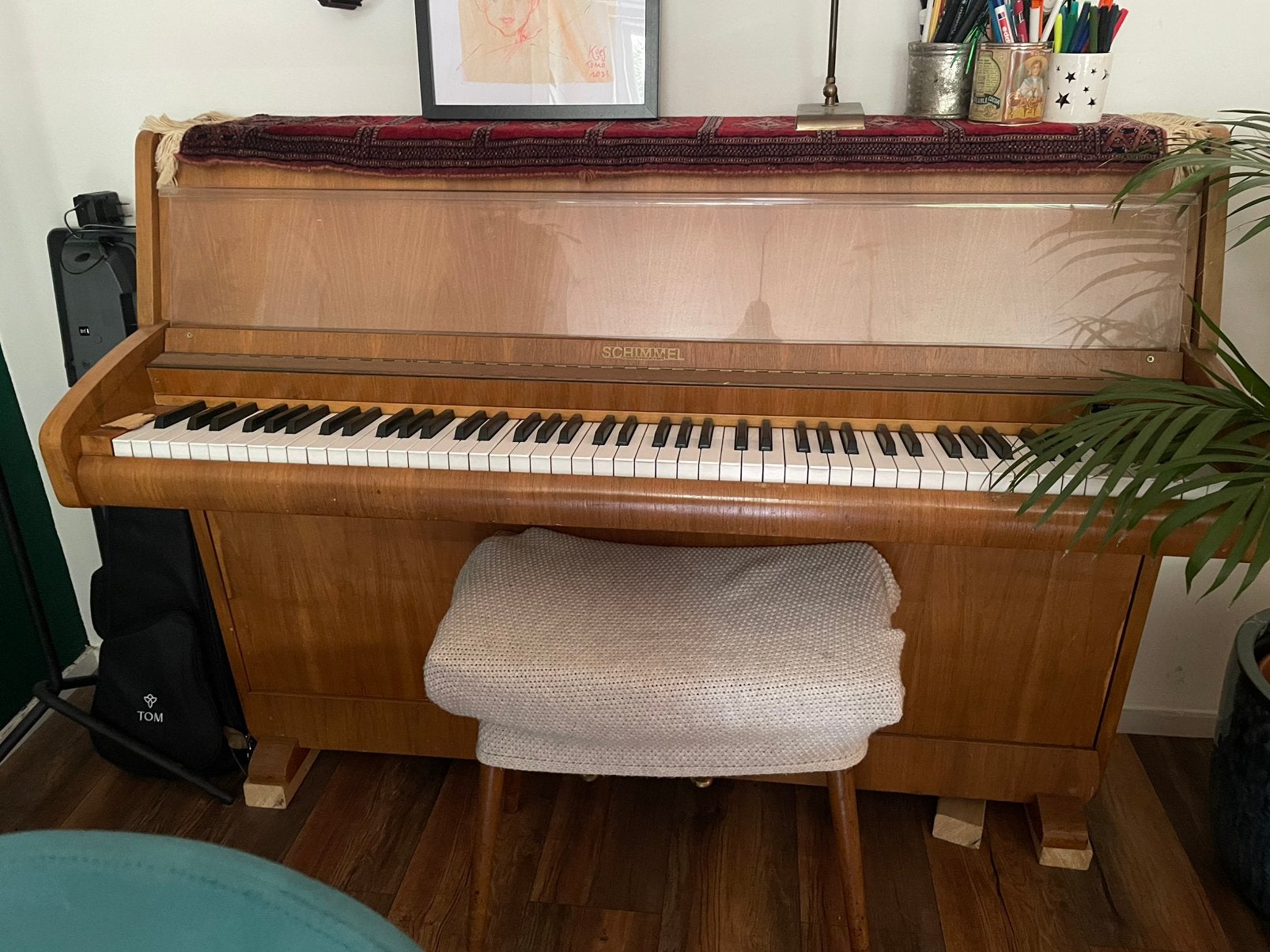 Unieke kleine Schimmel piano, Ophalen, Gebruikt, Bruin, Piano