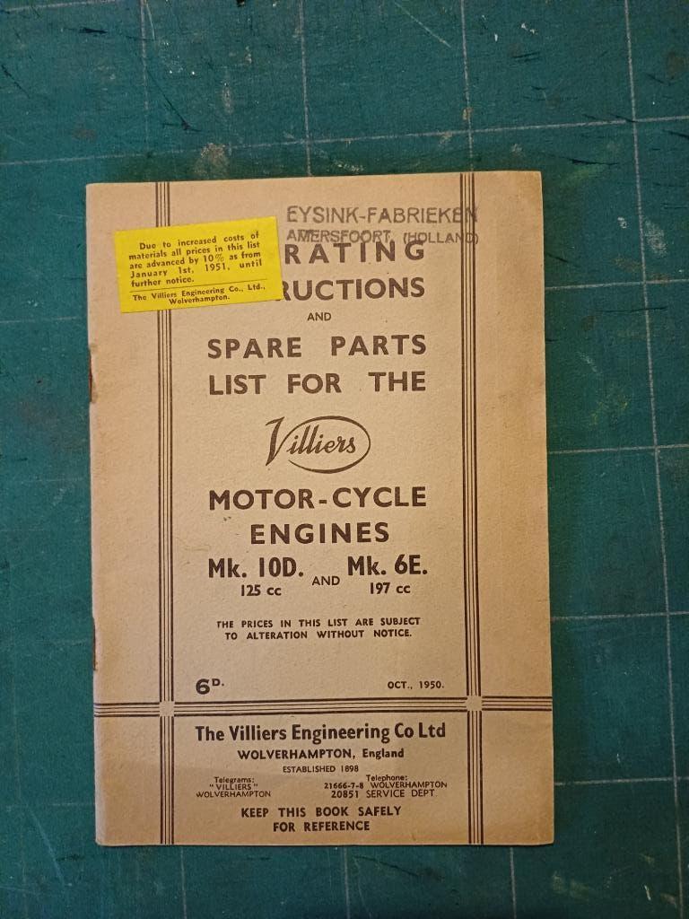 VILLIERS PARTSLIST 1950 onderdelenlijst 125cc en 197 cc, Motoren, Ophalen of Verzenden, Overige merken