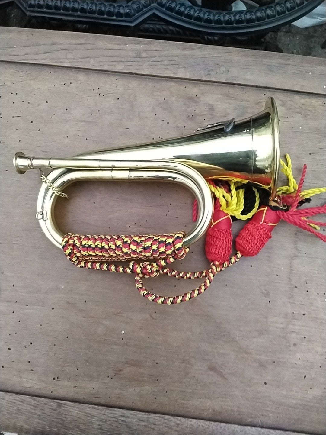 Koperen Signaalhoorn / Bugel met Koord en Kwasten, Muziek en Instrumenten, Ophalen of Verzenden, Zo goed als nieuw, Overige typen