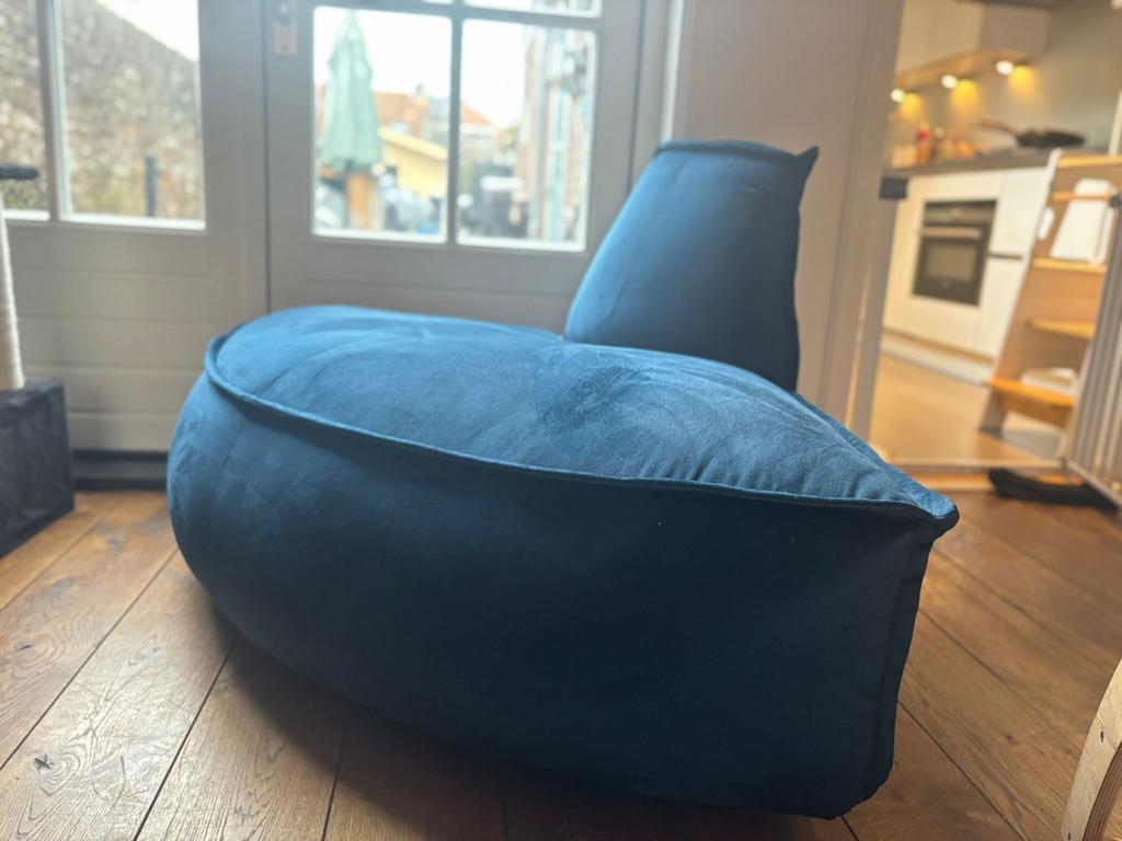 Gave blauwe kwartronde bank / stoel, Huis en Inrichting, Banken | Bankstellen, Ophalen, Eenpersoons, Hoekbank, 75 tot 100 cm