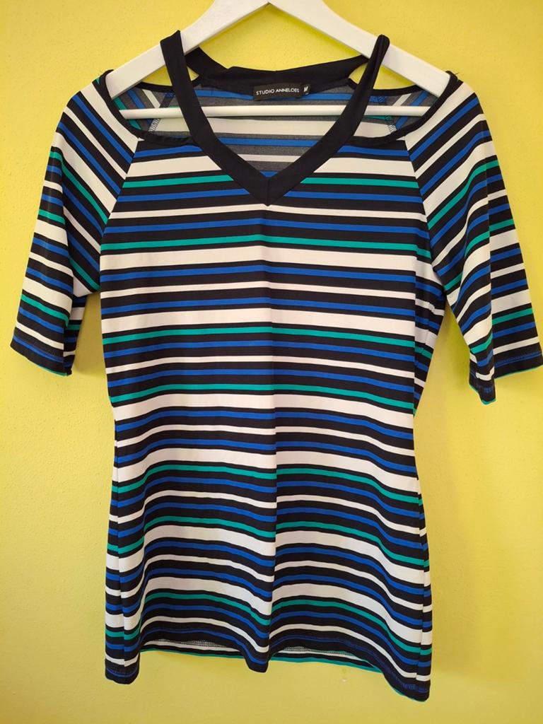 Studio Anneloes gestreepte top shirt blauw groen wit maat M, Maat 38/40 (M), Studio Anneloes, Blauw, Ophalen of Verzenden