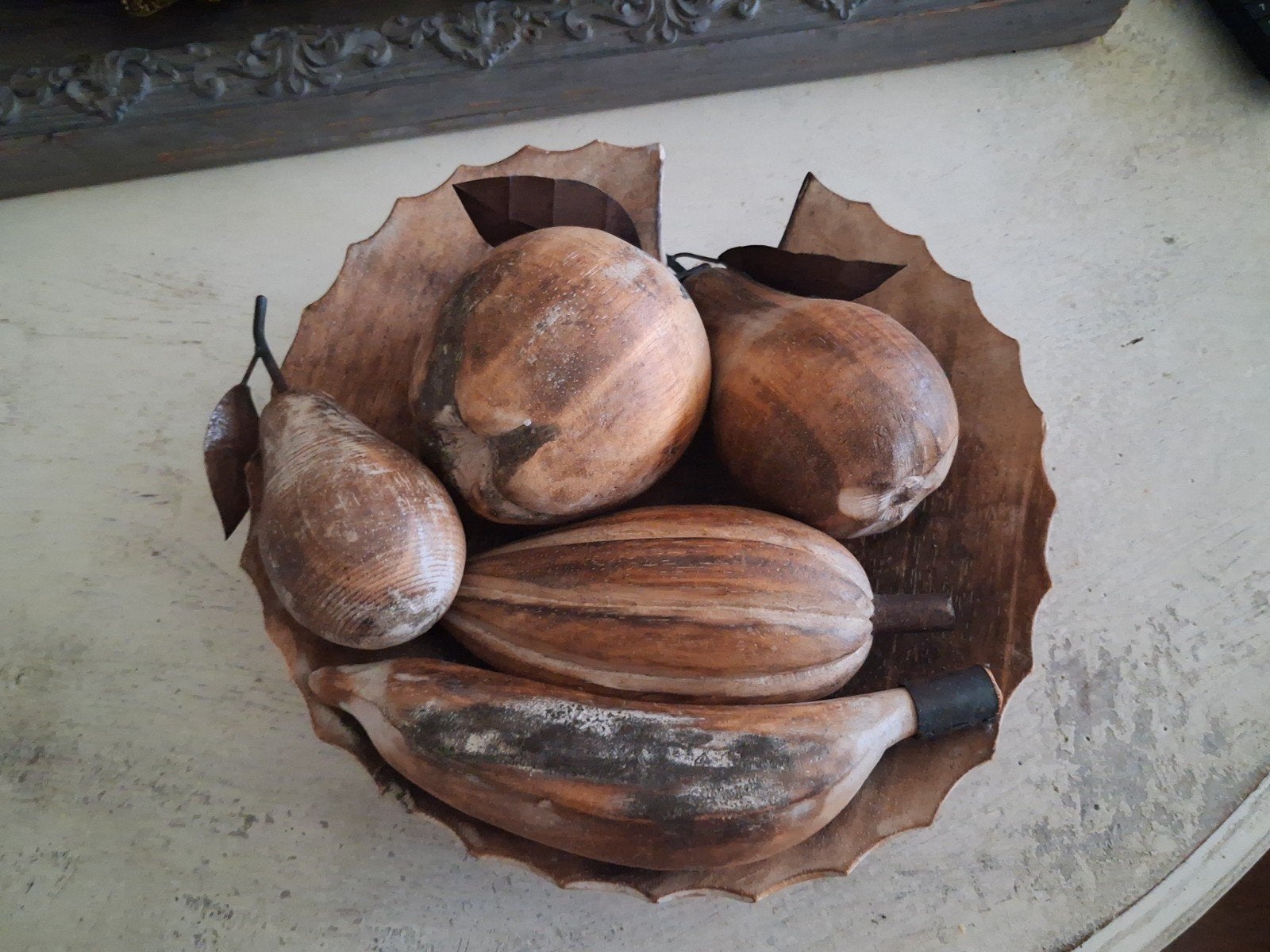 mooie houten schaal met kunst fruit van hout, Ophalen, Nieuw