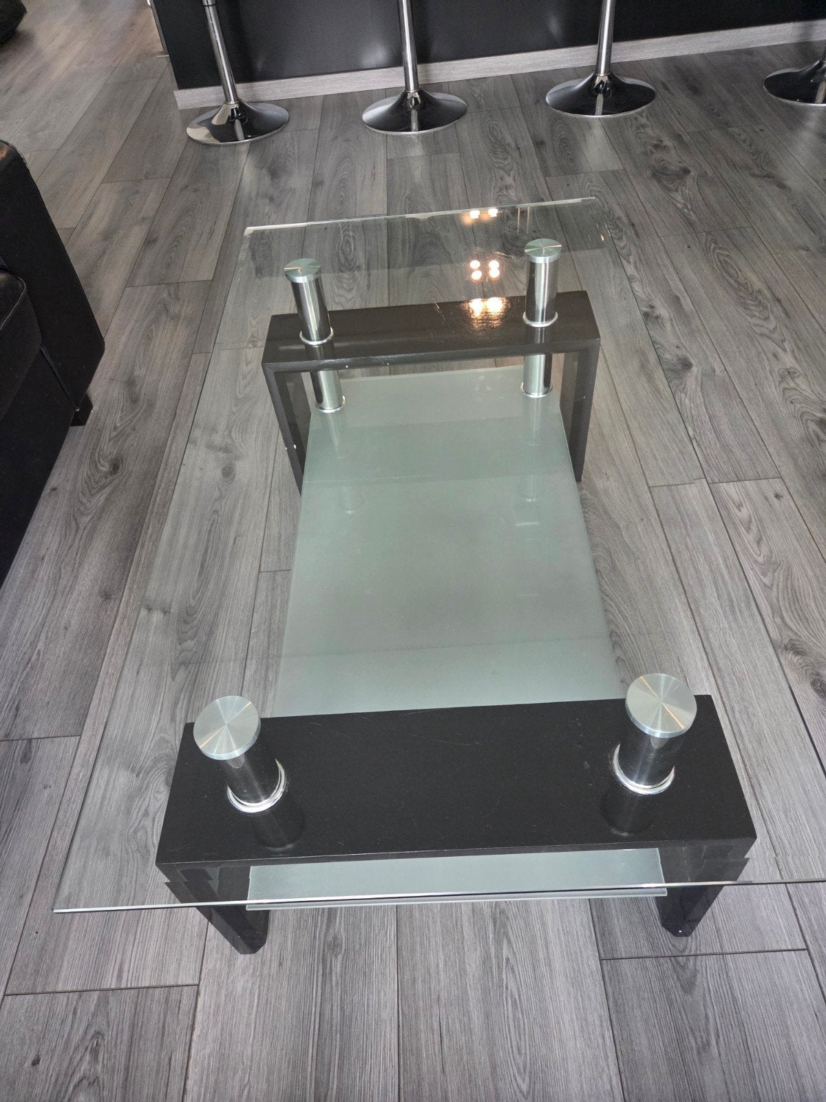 Glazen salontafel 110  60 cm – zwart/zilver, Huis en Inrichting, Ophalen, 50 – 75, Gebruikt, 100 tot 150 cm