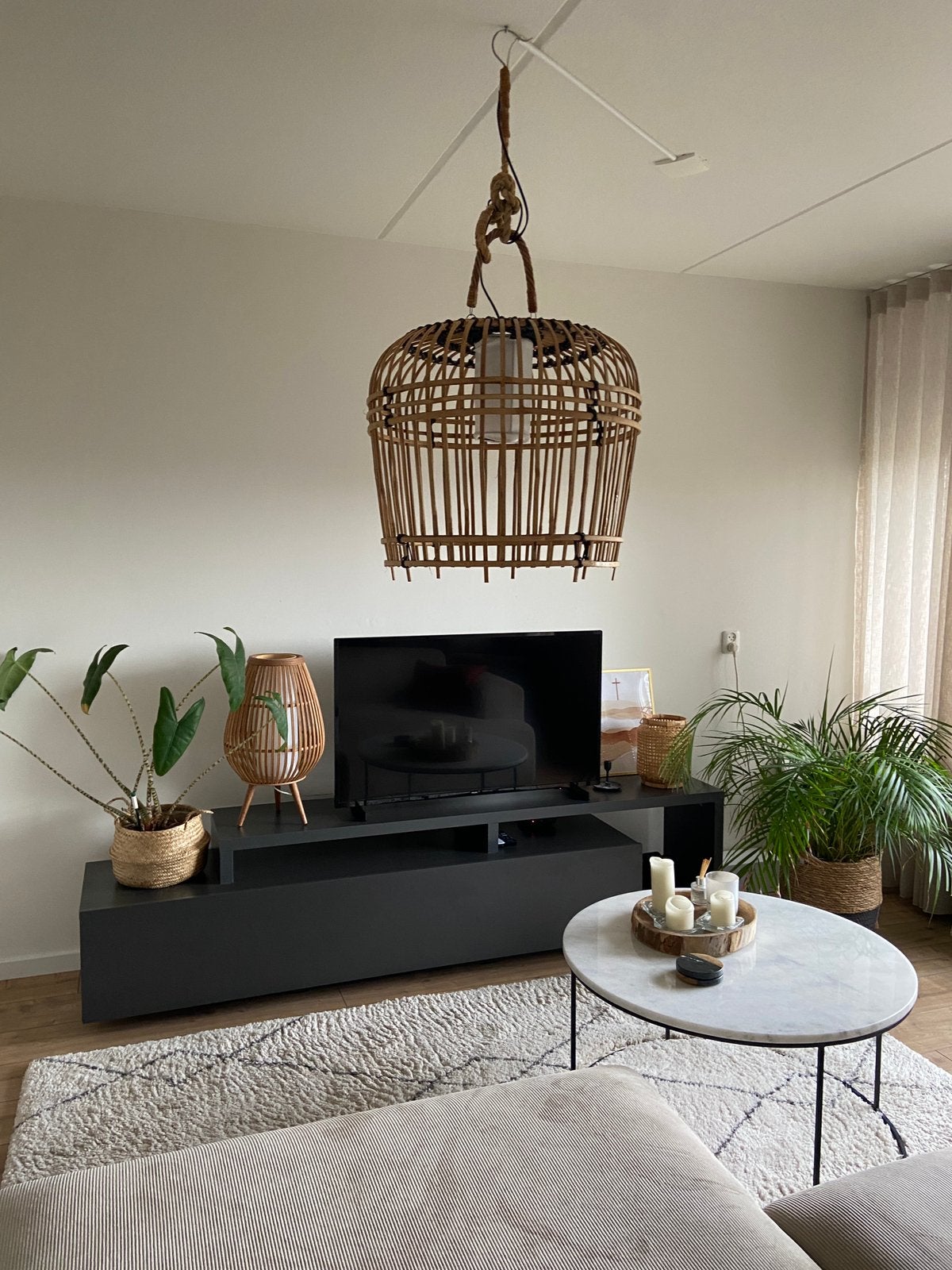 Rivièra Maison bamboe hanglamp, Ophalen, Natuurlijk materiaal, E27 (groot), Zo goed als nieuw