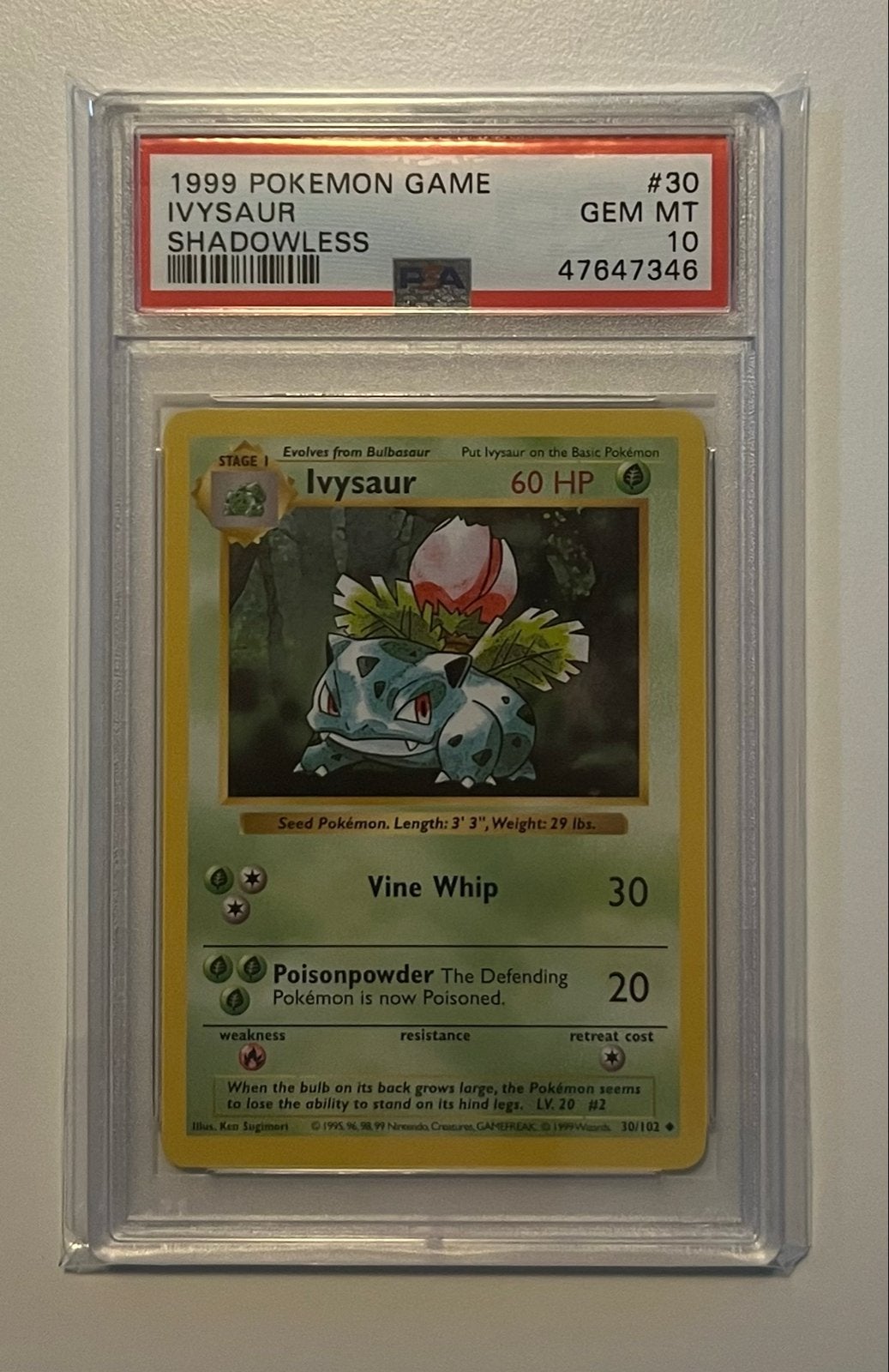 Ivysaur 30/102 - Shadowless - Base Set - PSA 10, Ophalen of Verzenden, Nieuw, Losse kaart
