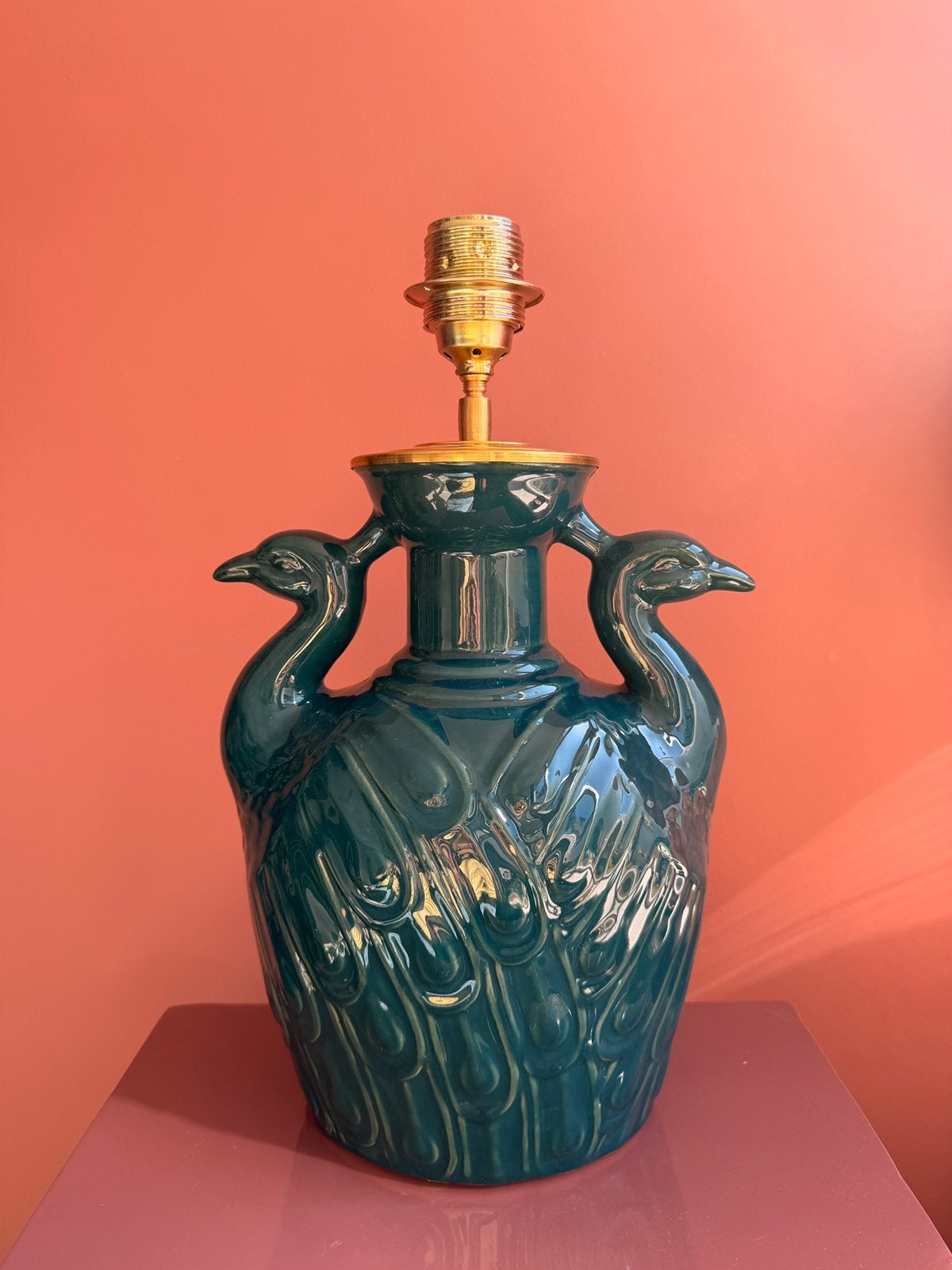 Blauwe pauwen lampenvoet groot, Blauw, Vintage, Nieuw, Sfeerlamp