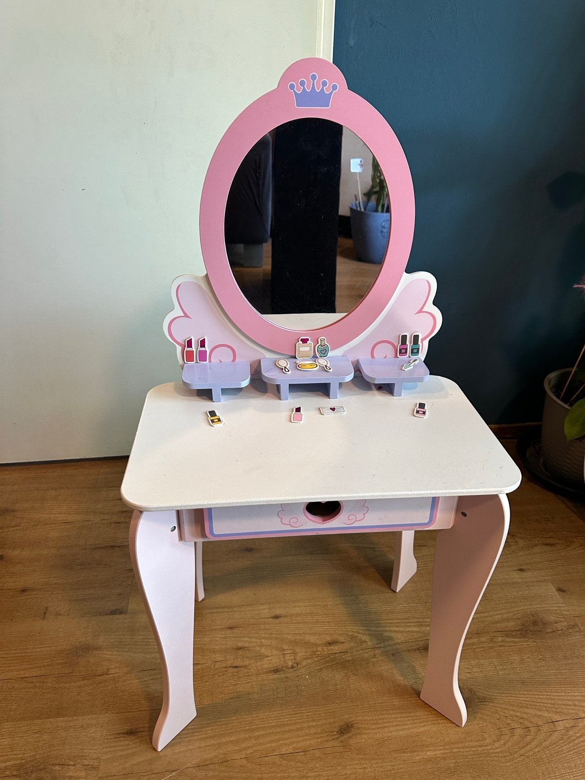 Roze houten kaptafel met spiegel voor kinderen, Ophalen, Minder dan 50 cm, Gebruikt, Minder dan 100 cm