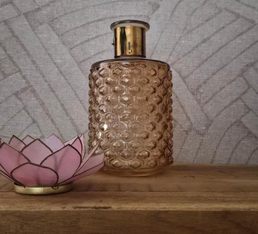 Oranje bubbelvaas, vaas, structuur met goud, Overige kleuren, Ophalen of Verzenden, Minder dan 50 cm, Glas