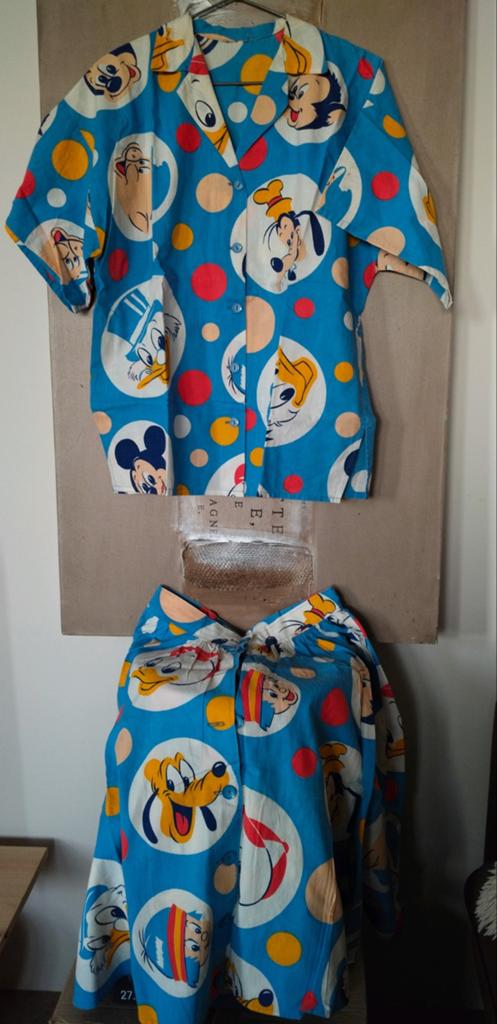 VINTAGE RIFI DISNEY SET BLOUSE & KLOKROK*BLAUW & FIGUREN, Verzenden, Zo goed als nieuw, Kleding of Textiel