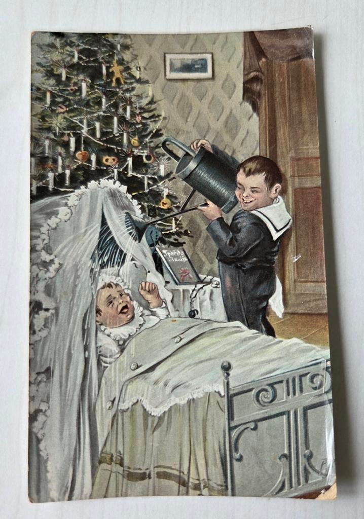 Ansichtkaart jongen met gieter, Ophalen of Verzenden, 1960 tot 1980, Gelopen, Kinderen