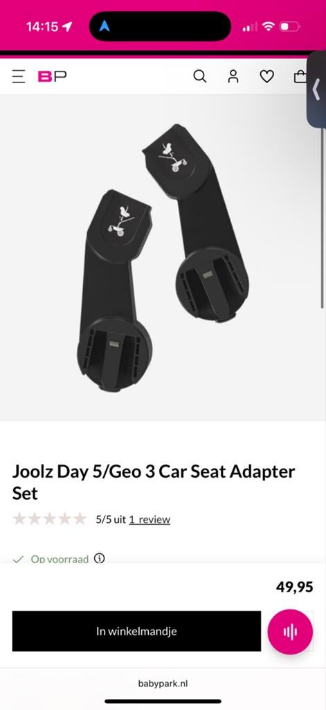 Joolz Day 5/Geo 3 Autostoel Adapter Set, Ophalen, Zo goed als nieuw