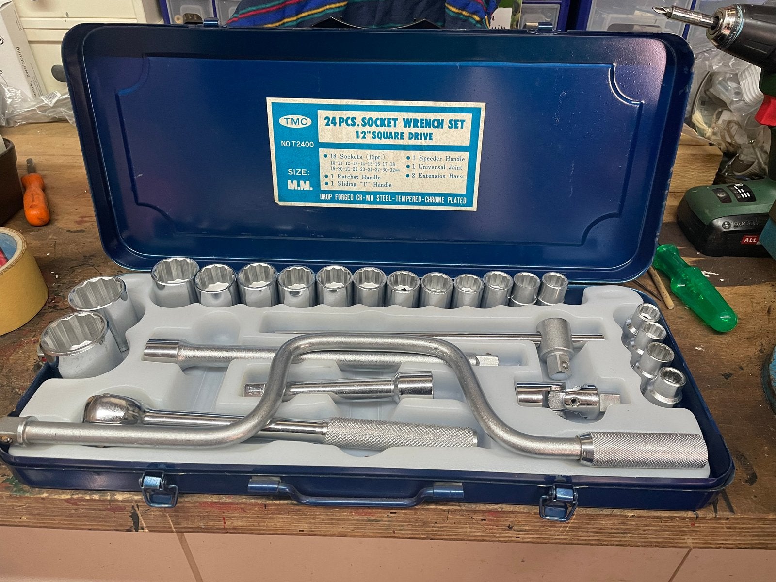 TMC/Top Man 24-delige doppenset 1/2" - 10-32mm, Ophalen of Verzenden, Zo goed als nieuw, Gereedschapsset, Overige merken