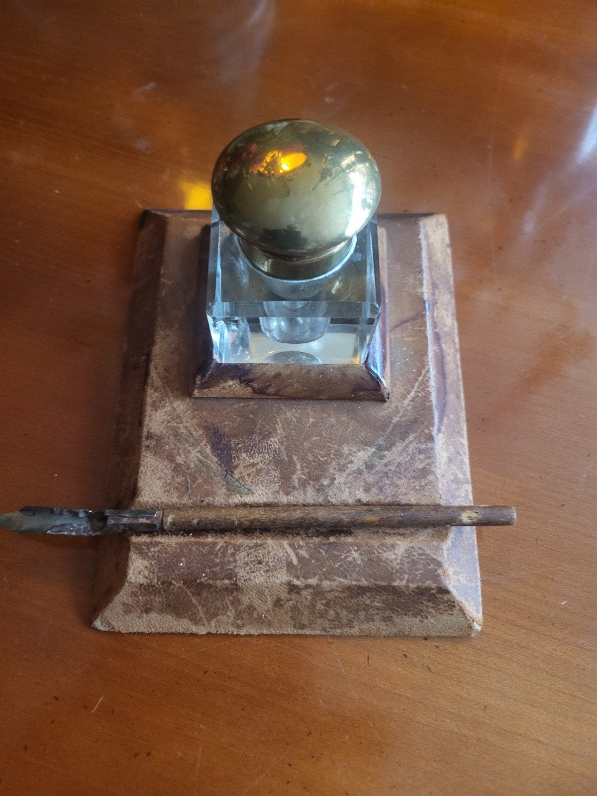 Antieke inktpot met pen - Origineel, Ophalen of Verzenden