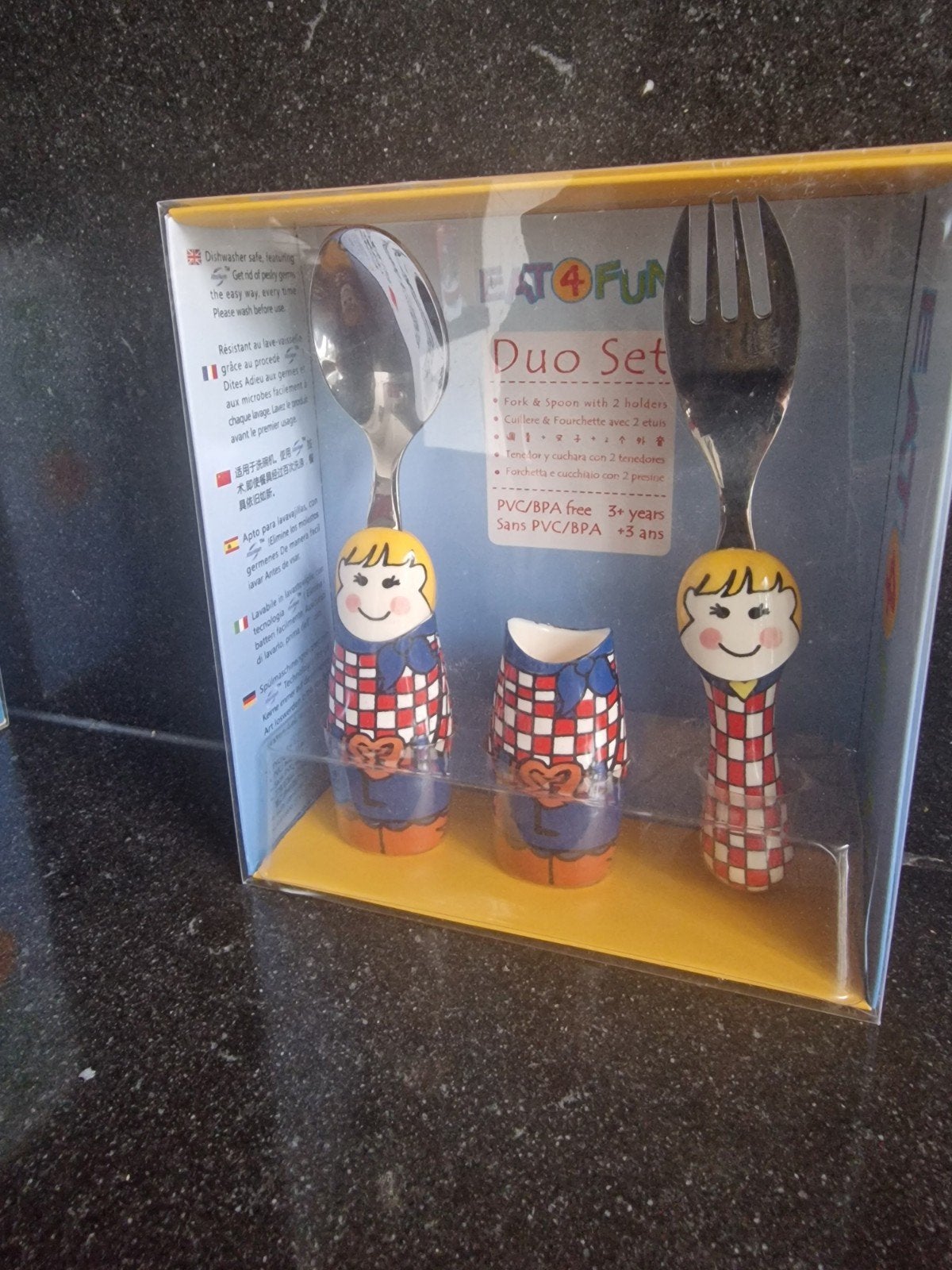 EAT4FUN Duoset met 2 houders - PVC/BPA vrij bestek, Overige typen, Kunststof, Nieuw, Ophalen of Verzenden