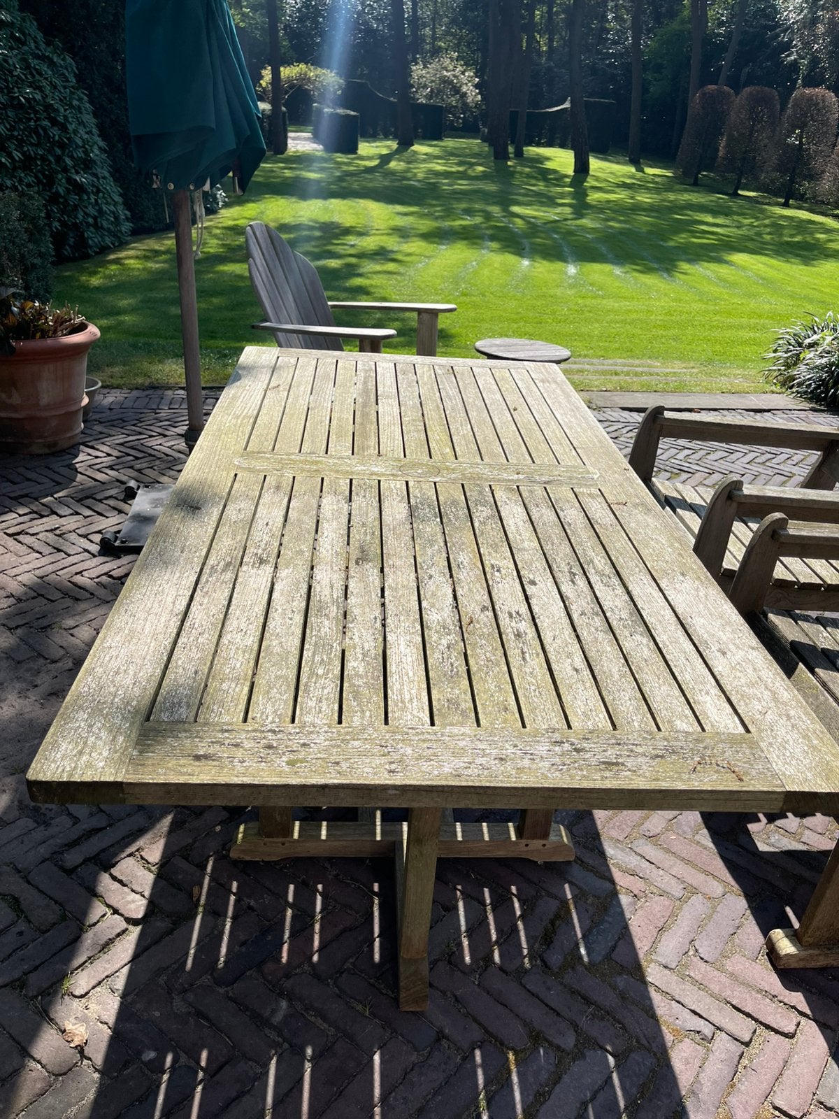 Teak tuinmeubel onderhoud schoonmaak, Ophalen of Verzenden, Zo goed als nieuw, Teakhout