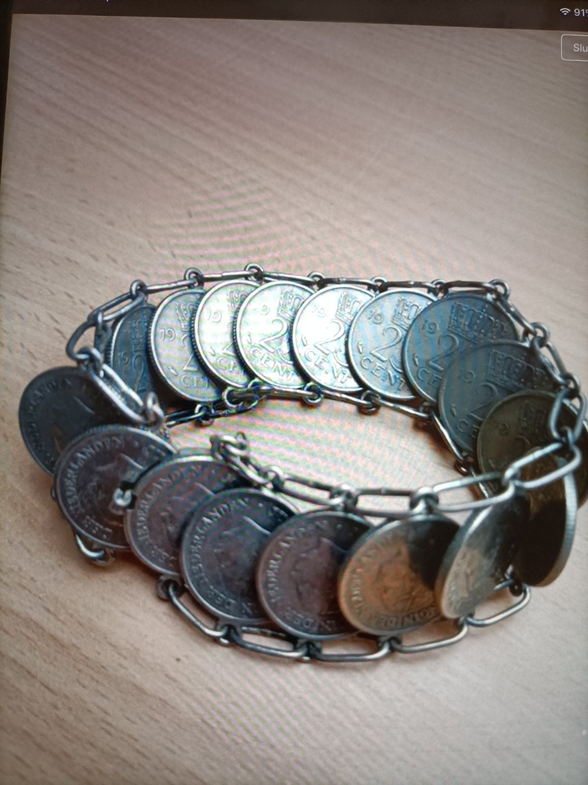 vintage unieke kwartjes (25 cent) armband., Ophalen of Verzenden