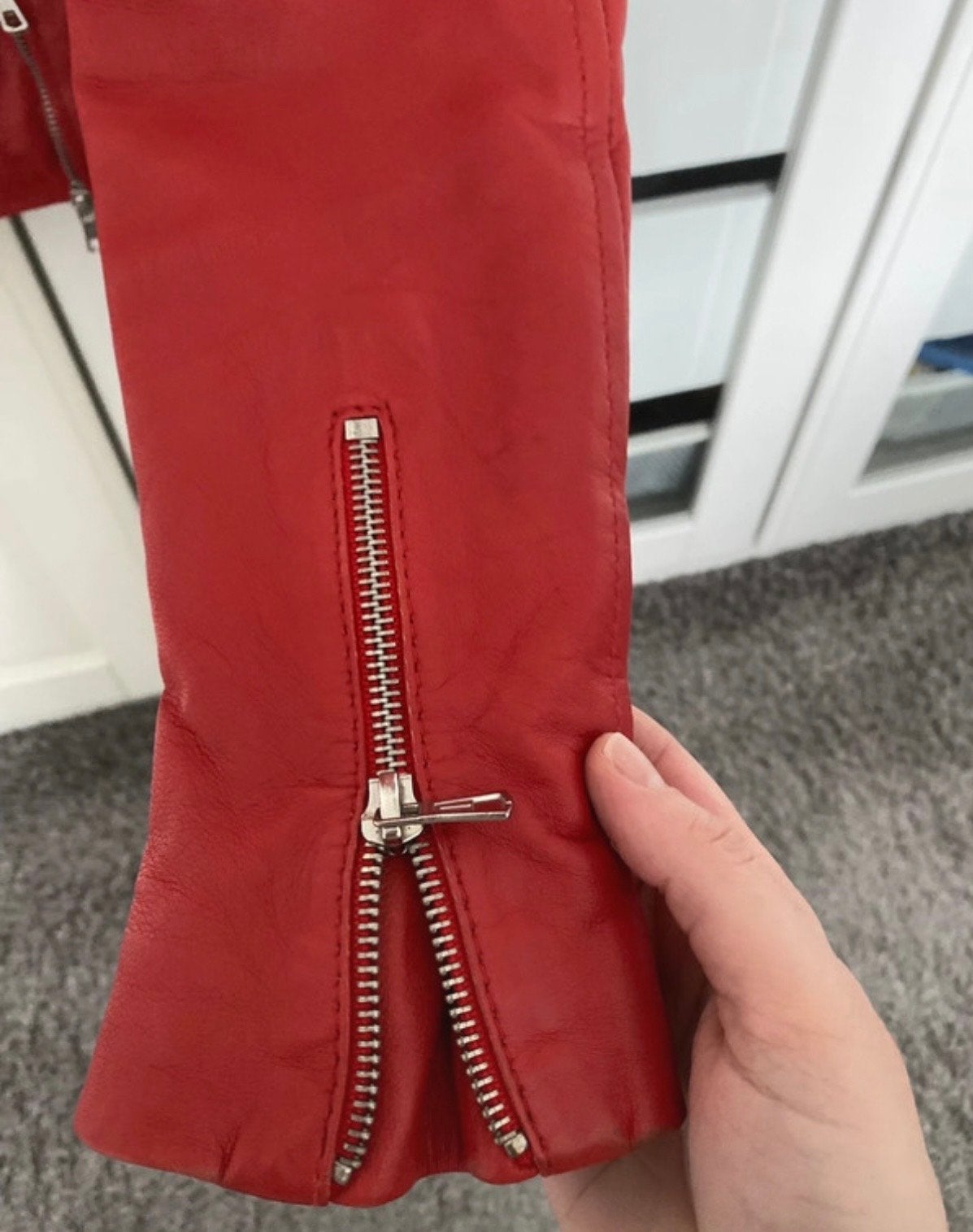 Zara Trafaluc Echt Leren Bikerjack Rood XS - Nieuwstaat, Kleding | Dames, Ophalen of Verzenden, Zo goed als nieuw, Maat 34 (XS) of kleiner