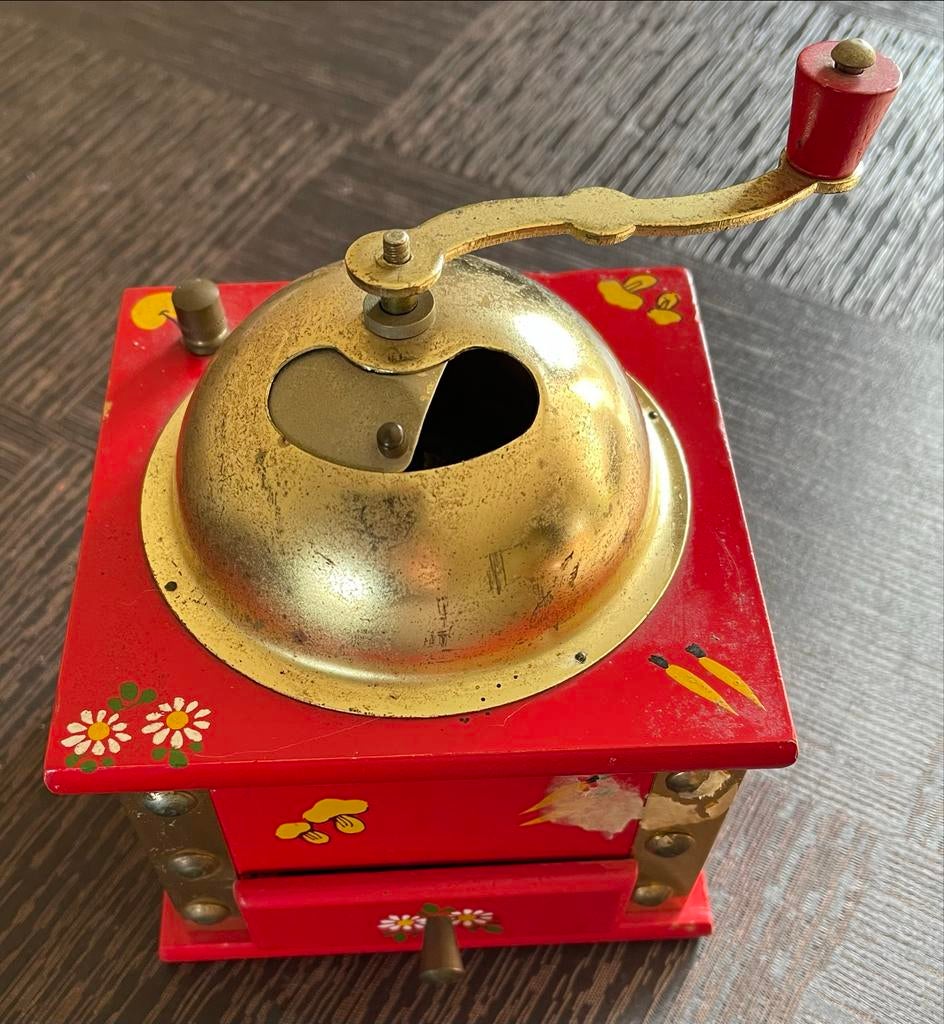 Vintage Koffiemolen - Rood met Gouden Details, Ophalen of Verzenden, Gebruikt