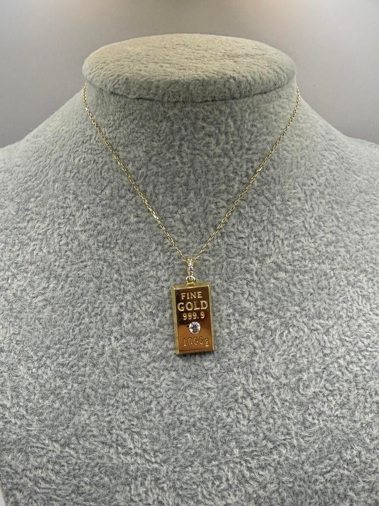14k Gouden ketting met 18k Gouden Goldbar hanger, Sieraden, Tassen en Uiterlijk, Kettingen, Ophalen of Verzenden, Nieuw, Goud